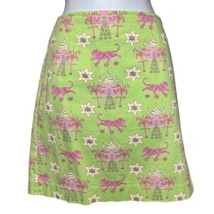 Vintage GOVANGO Womens Size 8 Cotton Blend Pink Tiger Taj Mahal Print Skirt